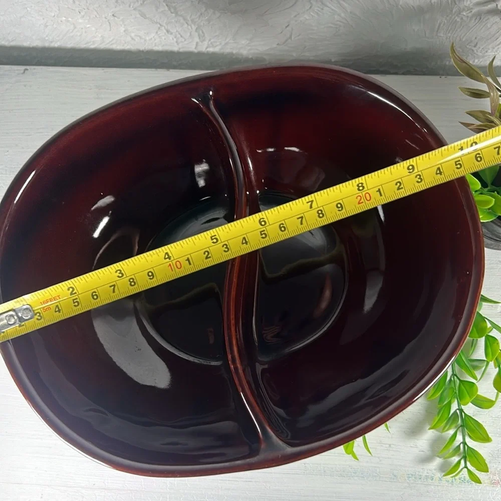 Marcrest Daisy Dot Divided Stoneware Serving Dish Bowl VTG Farmhouse Country